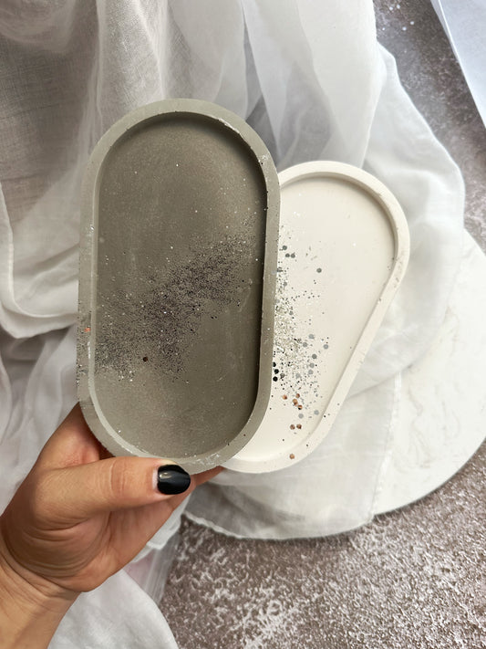 Concrete Oval Glitter Tray, Decorative Tray, Jewelry Tray