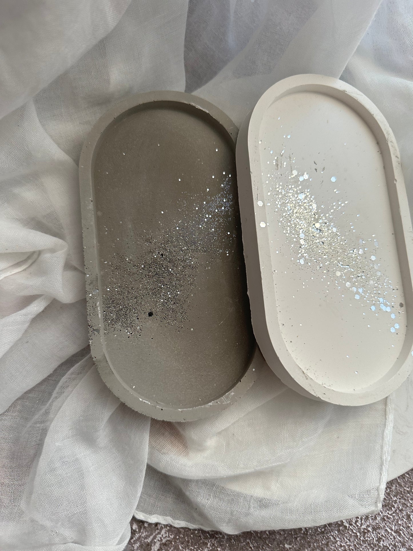 Concrete Oval Glitter Tray, Decorative Tray, Jewelry Tray