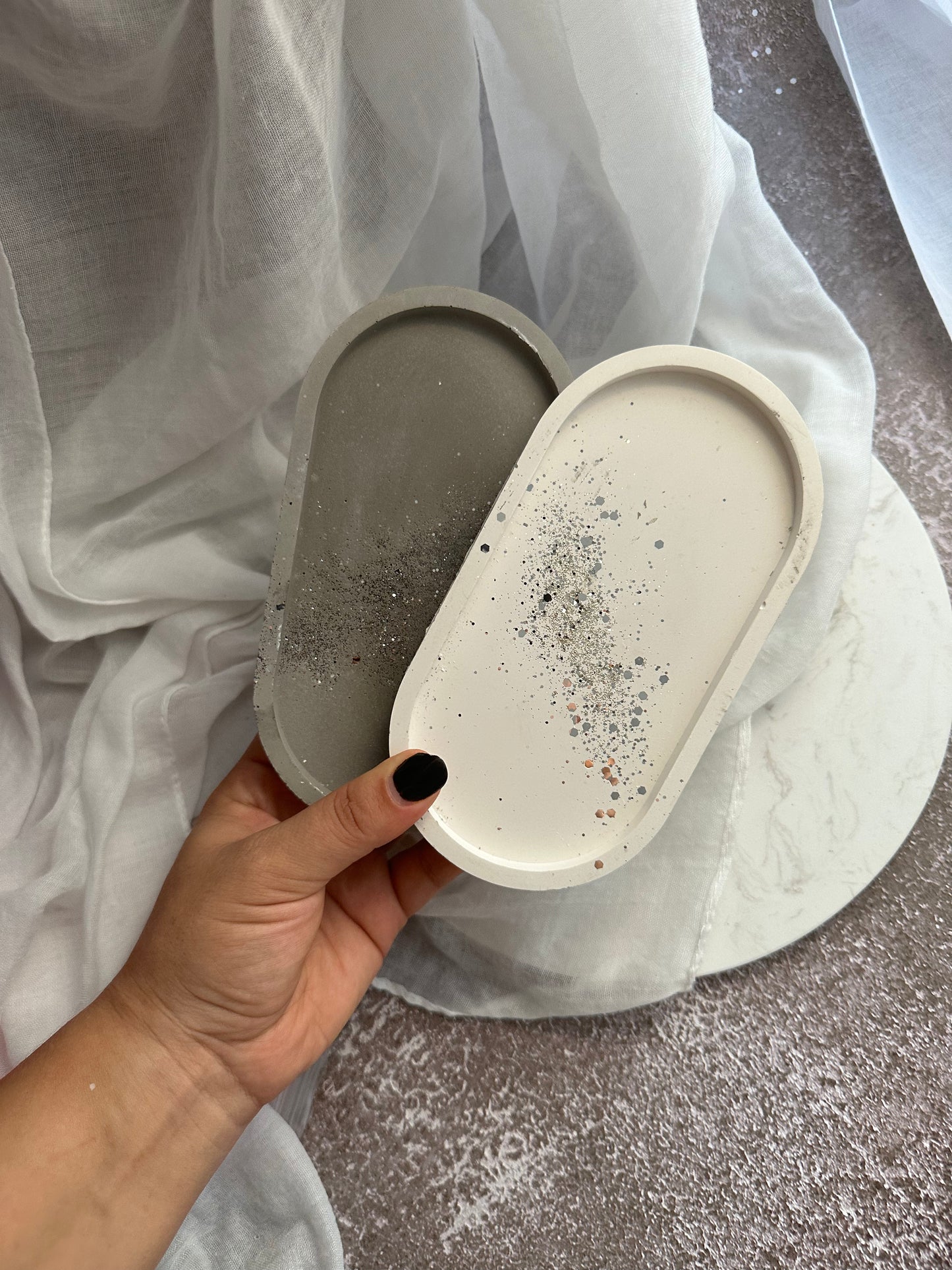 Concrete Oval Glitter Tray, Decorative Tray, Jewelry Tray