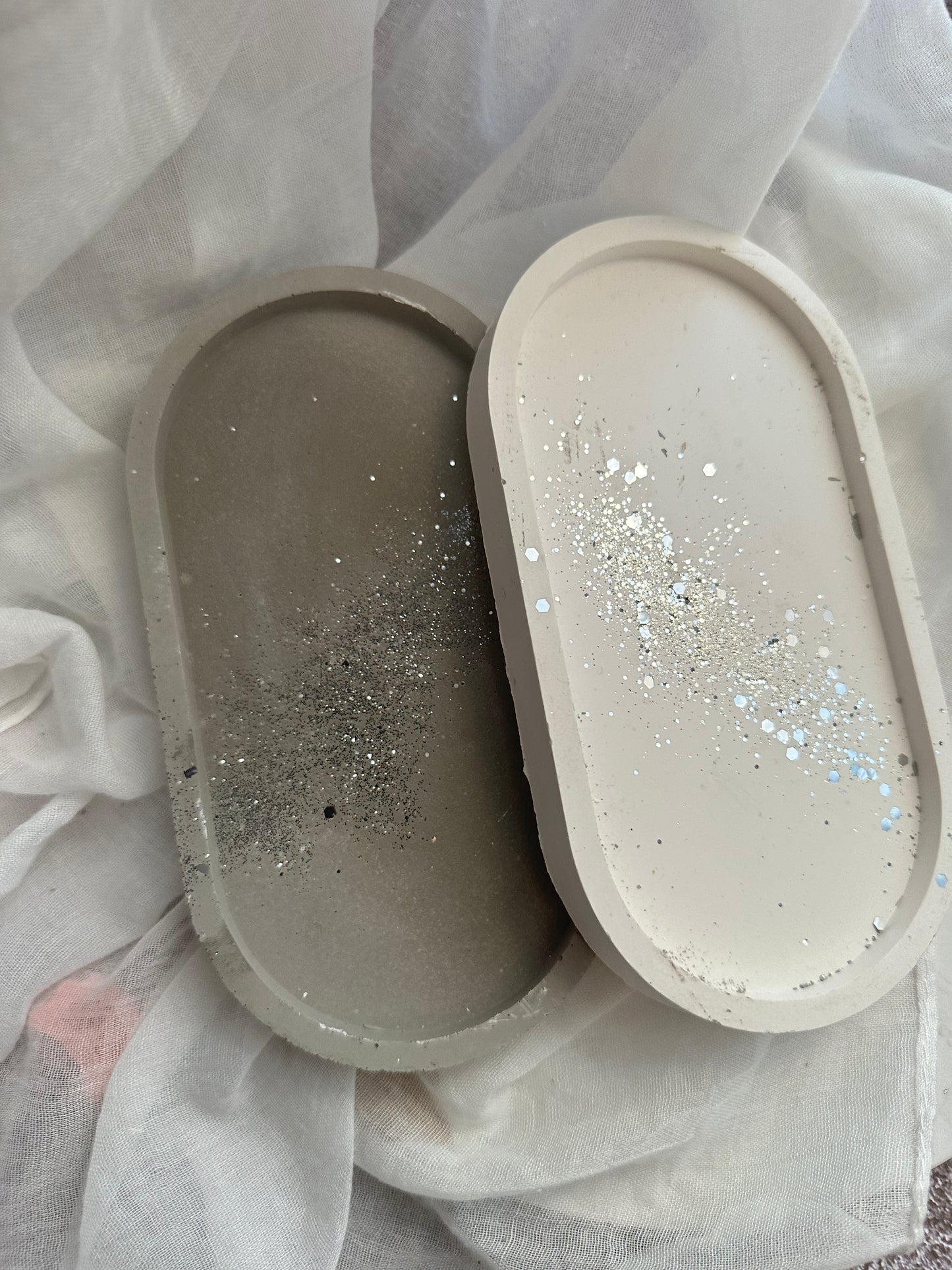 Concrete Oval Glitter Tray, Decorative Tray, Jewelry Tray