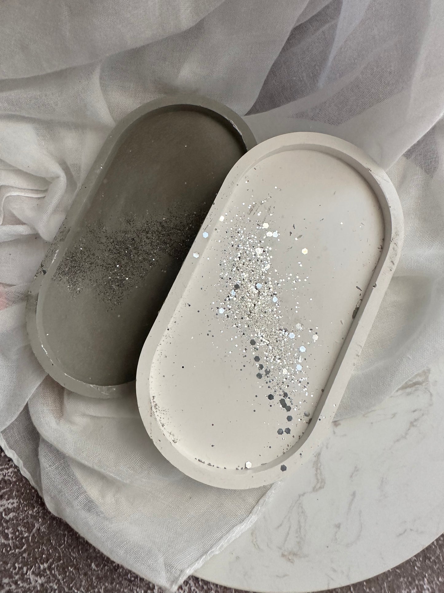 Concrete Oval Glitter Tray, Decorative Tray, Jewelry Tray