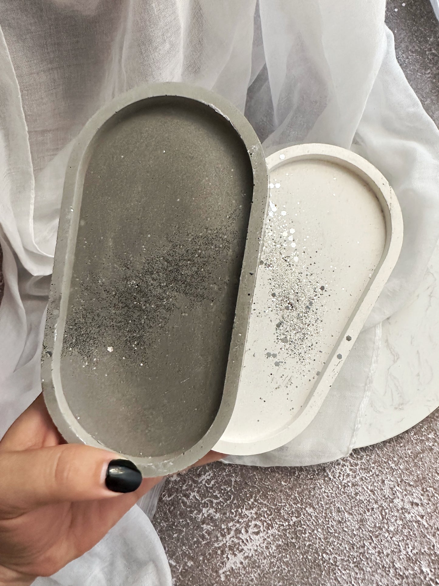 Concrete Oval Glitter Tray, Decorative Tray, Jewelry Tray